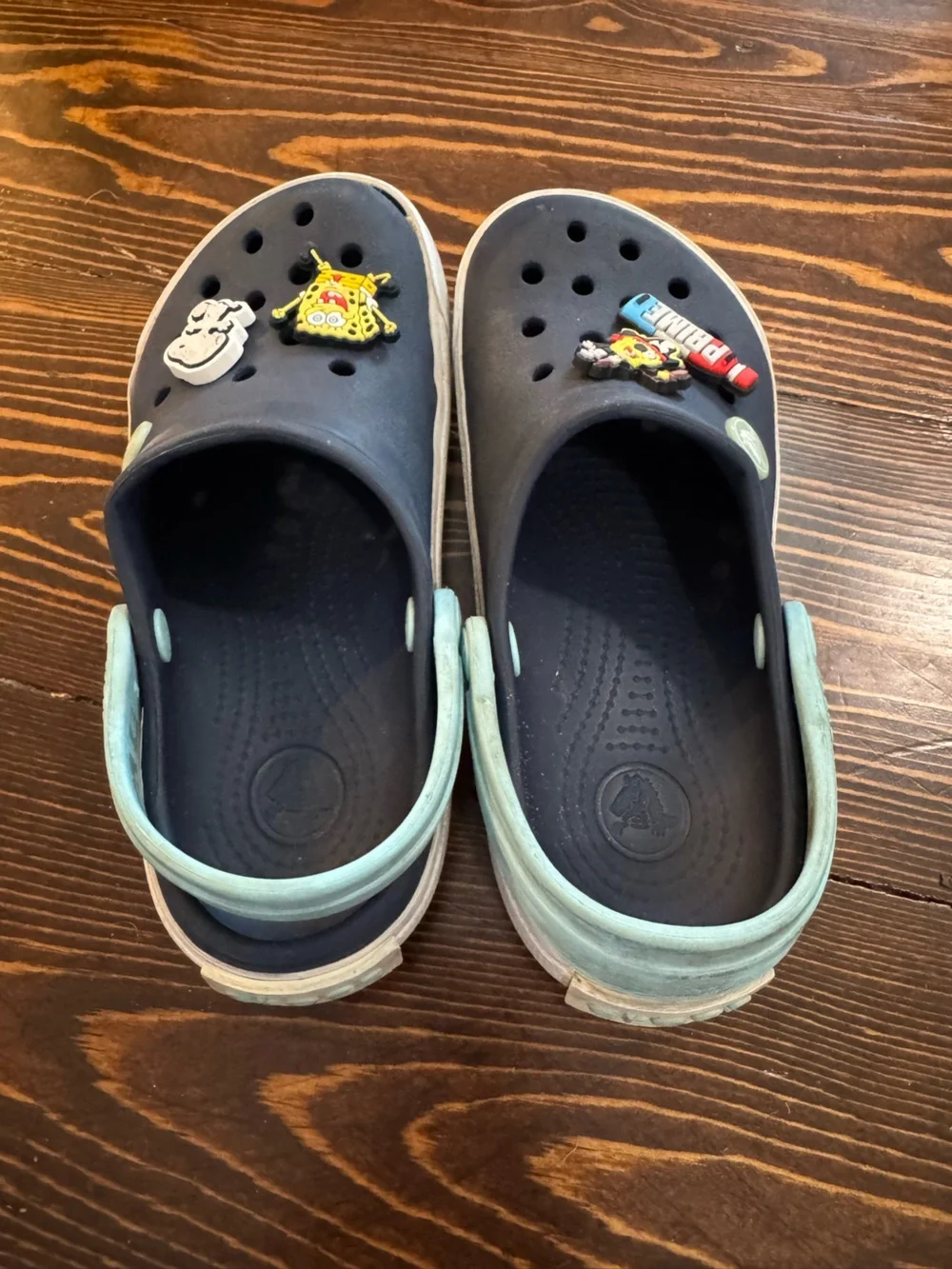 Kids Navy Blue Slip-On Clogs with Cartoon Charms - Crocband